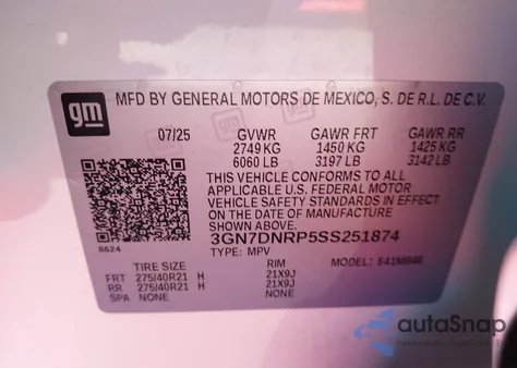 2025 Chevrolet Equinox Ev Lt 2 from USA, damaged, VIN 3GN7DNRP5SS251874